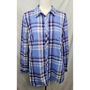 Talbots Womens Plaid Long Sleeve Button Up Shirt Blue Red White M Preppy